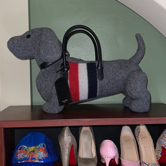 THOM BROWNE GREY BOILED WOOL STRIPE HECTOR BAG TOTE RED NAVY LARGE XL - Picture 6 of 15